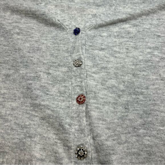 Lightweight Soft Heather Gray Colorful Jeweled Button Up Cardigan XL - Picture 6 of 10